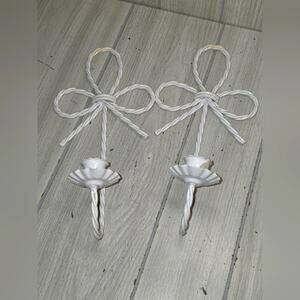 Vtg White Twisted Metal Bow Wall Sconces French Country Candle Holders Farmhouse